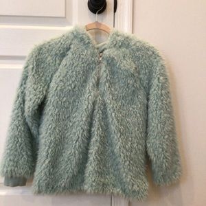 Blue/green furry sweater with hood!